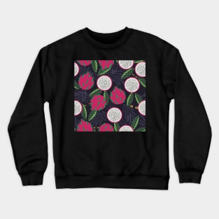 Beautiful pattern with dragonfruits, scary eyes starring in the dark Crewneck Sweatshirt